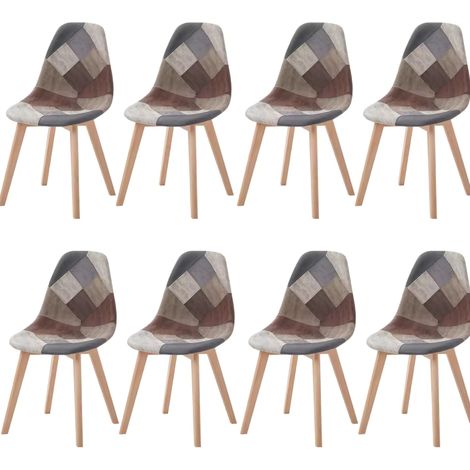 Lot de 8 chaises de salle à manger patchwork multicolores en tissu (1/5)