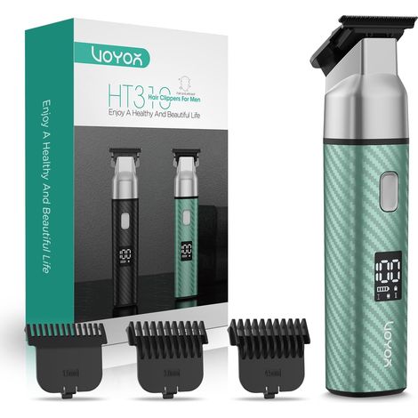 Men's Rechargeable Body Trimmer with 3 Combs Powerful Motor, Ceramic Blades, Adjustable Comb, USB-C Charge, 160 Min Autonomy, Travel Lock HT310 Green (1/5)