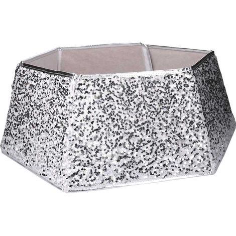 Copri base albero tessuto pieghevole argento double face esagonale cm Ø68xh25 (1/4)