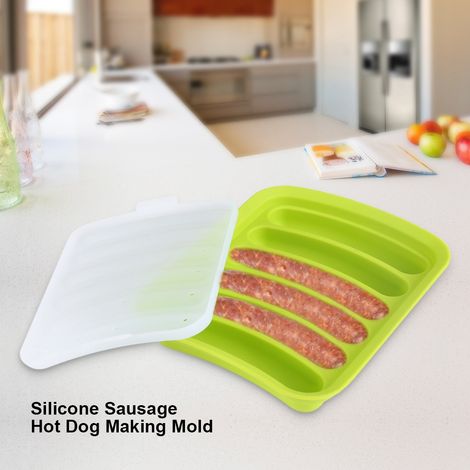Silikon-Würstchen- und Hotdog-Form mit 6 Mulden, DIY-Kuchenbackform, Küchenhelfer, Grün (1/5)
