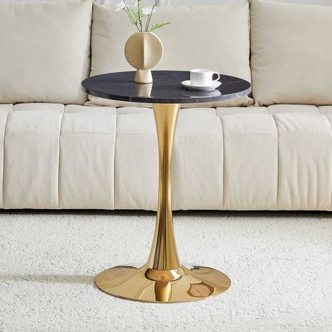 Table ronde extensible ø60 cm mdf effet marbre noir structure métal doré (1/5)