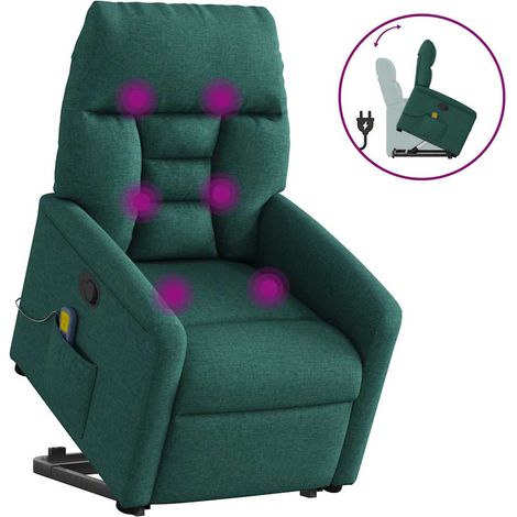 Massagesessel mit Aufstehhilfe Dunkelgrün Stoff