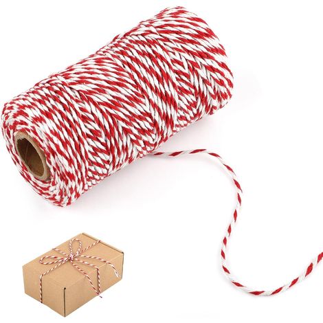 Spago rosso e bianco, 100 m, spago di cotone per lavori natalizi, spago da fornaio, spago da cucina per artigianato, confezioni regalo, giardinaggio, decorazioni natalizie (1/5)