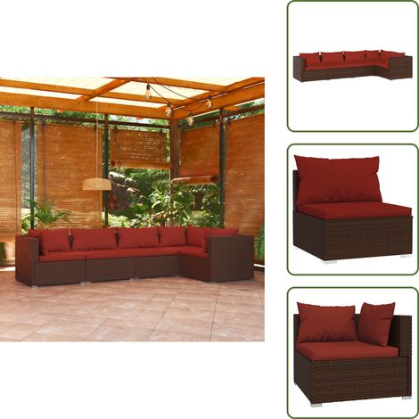 Salon de jardin 5 pcs avec coussins résine tressée marron - Meubles De Jardin - Salon De Jardin - Ensemble De Canapés - Canapé D'angle - Canapé Extérieur (1/5)
