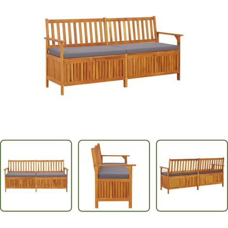 vidaXL Banc en bois -  Banc de rangement avec coussin 170 cm Bois d'acacia solide (1/5)