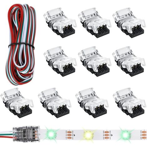 Connecteurs de Bande LED à 3 Broches Connecteurs de Bande Lumineuse LED 10 mm Borne de Connecteur de Bande LED pour WS2811 WS2812B SK6812 Bande LED sans Soudure,avecun cordon de 5 mètres de long 10Pcs (1/5)