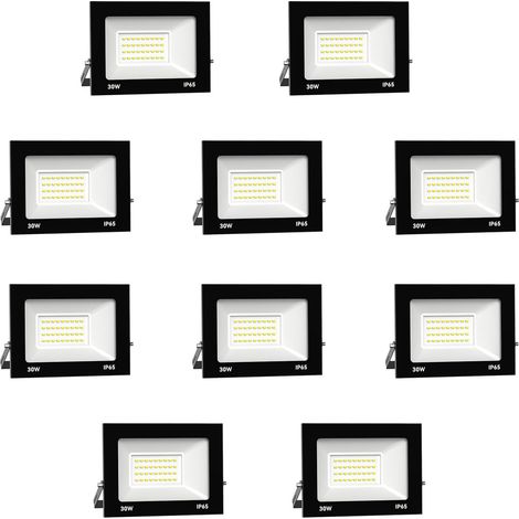 10pcs 30W 3000LM Projecteur LED Extérieur 6000K Blanc Froid Spot LED Extérieur IP65 Etanche Projecteur LED pour Terrasse Jardin Parc Garage Cour Entrée