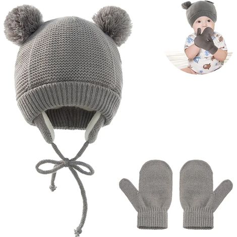 Cappello di Natale dolce lavorato a maglia per ragazzi e ragazze, paraorecchie caldo, cappello invernale, cuffia per neonato, grigio (1/5)