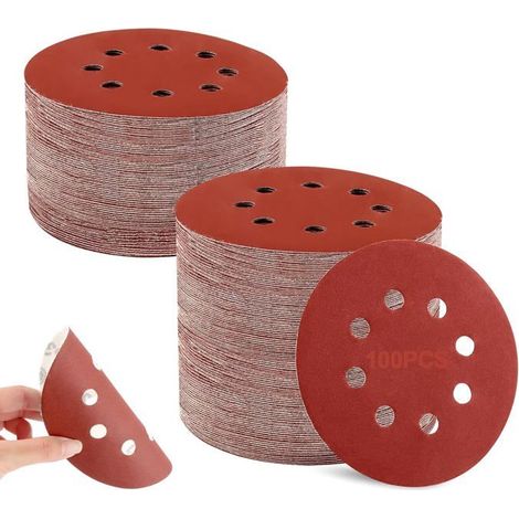 100 Pièces Disque De Ponçage,Disques Abrasifs P40/80/120/180/320/400/600/800/1500/2000 Profession Papier Abrasif 125Mm 8 Tro[BI8] (1/5)
