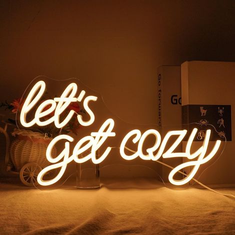 Let's Get Cozy Neon Light Sign Warm White Letter Neon Lights Neon Sign for Wall Decor USB Dimmable Neon Lights for Bedroom Bar Cafe Club Salon Store (1/5)