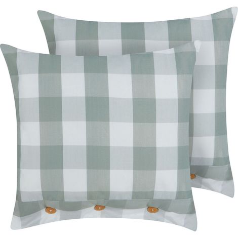 Set of 2 Decorative Cushions TAMNINE 45 x 45 cm Mint Green Checked (1/5)