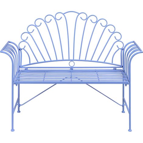 Banco para exterior 2 plazas de metal con apoyabrazos acampanados estilo vintage azul claro Cavinia