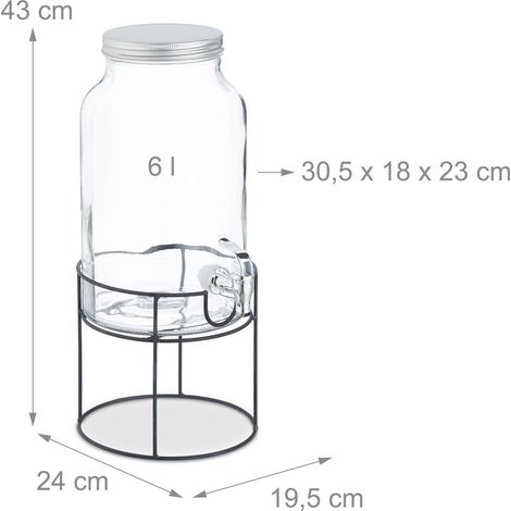 Dispensador de bebidas de vidrio 36 x 17 x 21 cm ideal fiestas jardín práctico con grifo en transparente 130015644 (1/5)