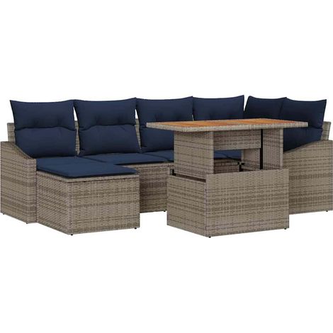 Garden Sofa Set with Storage 7 pcs Grey Poly rattan vidaXL