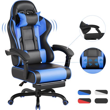 Fauteuil gaming DEVOKO - Fauteuil gaming ergonomique inclinable - Avec repose-pieds rétractable - Hauteur réglable - Appuie-tête, soutien lombaire, capacité de charge de 150 kg, bleu (1/5)