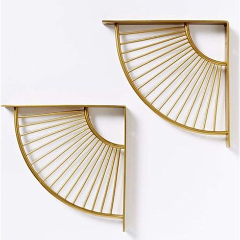 Lot de 2 Support D'étagère Triangle en Forme D'éventail Doré en Métal Flottant,Équerres Murales Équerre pour Étagère,Heavy Duty Étagère D'angle,pour Maison, Bureau, Restaurant,etc(20cm)
