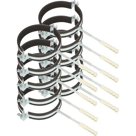KOTARBAU® 10 pces. Collier de Serrage Tuyau - Acier Galvanisé - 5" - Fixation pour Tube - Collier de Fixation - avec Joint en Caoutchouc - Fixation pour Tube - avec Chevilles - Noir Argenté (1/5)