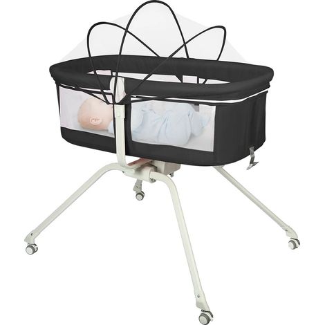 Cuna para bebé, reclinable, ligera y portátil, negra. (1/2)
