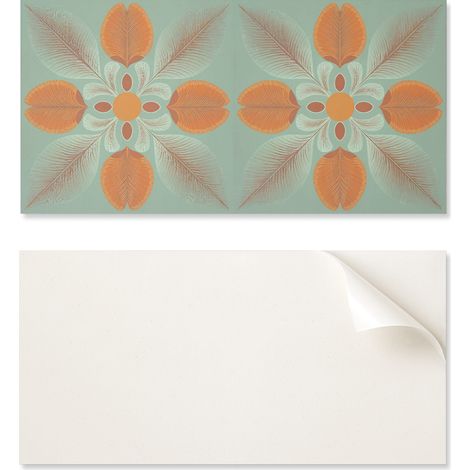 Panel de vinilo impreso listo para instalar, 100x50 cm, estampado floral con hojas.
