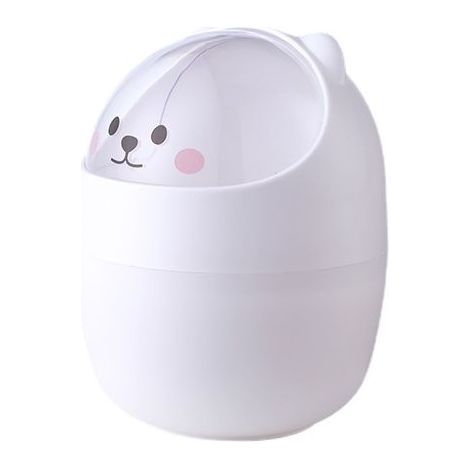 Mini poubelle de bureau en plastique avec couvercle, motif ours de dessin animé, portable et amovible (1/5)