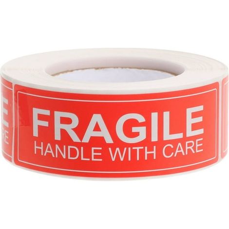 rollo de etiquetas de "Frágil", adhesivo de advertencia, adhesivo resistente para envíos y embalaje de cartón. (1/5)