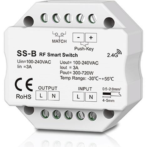 Schalter Dimmer kompatibel mit Taster und RF Fernbedienung SKYDANCE SS-B Weiß