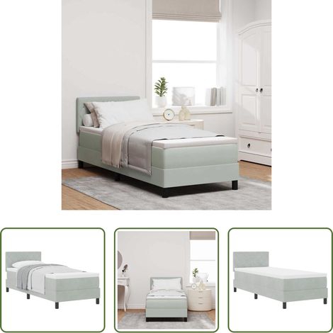 Lits modernes - Lit à ressorts avec matelas Gris clair 80 x 200 cm Velours (1/5)