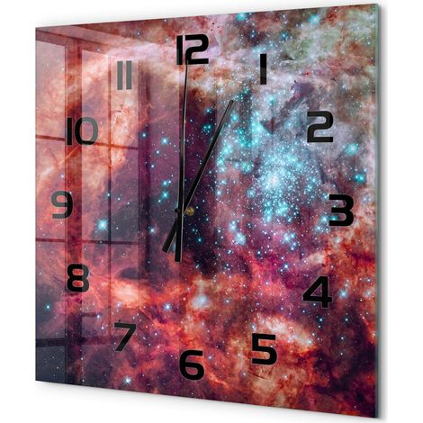 Grande Horloge Murale Carrée Maison Verre Trempé Silencieuse Design Moderne Élégant Nuage de Magellan 60x60 cm (1/5)