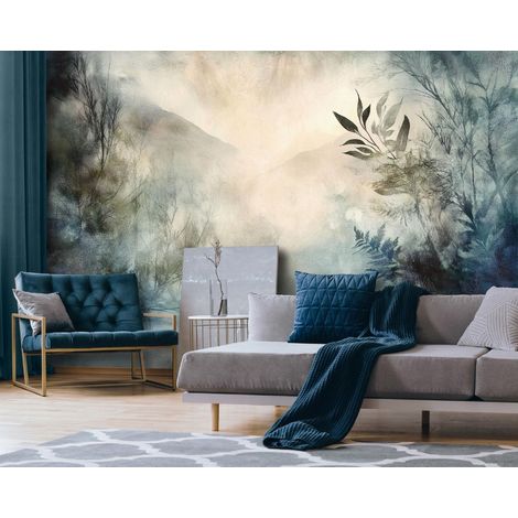 Fototapete Beton Berge Natur, für Wohnzimmer und Schlafzimmer, 300 x 210 cm – Komplettset inkl. Kleister & Anleitung (1/5)