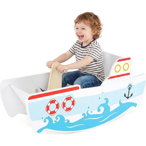 COSTWAY Cavallo a Dondolo per Bambini, Nave a Dondolo in Legno a Tema Nautico,Carico 50 kg,1-5 Anni (1/5)