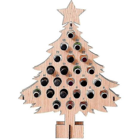 Calendrier de l'Avent 2024 avec porte-bouteilles, compte à rebours de Noël, porte-bouteilles en bois, 24 jours, pour adultes - zzyChristmas Tree (1/5)