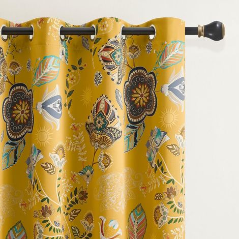 Rideaux Occultants Imprimés,Rideaux de Chambre à Fleurs Jaunes Vintage, Style Œillets, Adaptés Aux Chambres et Aux Salons, 132x214 CM 2 Panneaux (1/5)