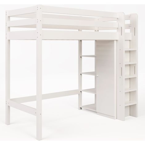 Kinder-Hochbett 90 x 200 cm mit Kleiderschrank und 6 Regalen, weiß, MODENUIT (1/5)