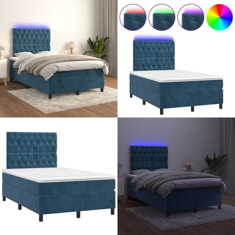 Boxspringbett mit Matratze & LED Dunkelblau 120x200 cm Samt - Boxspringbett - Doppelbett - Samtbett - Luxusbett - Schlafsofa - Home & Living (1/5)