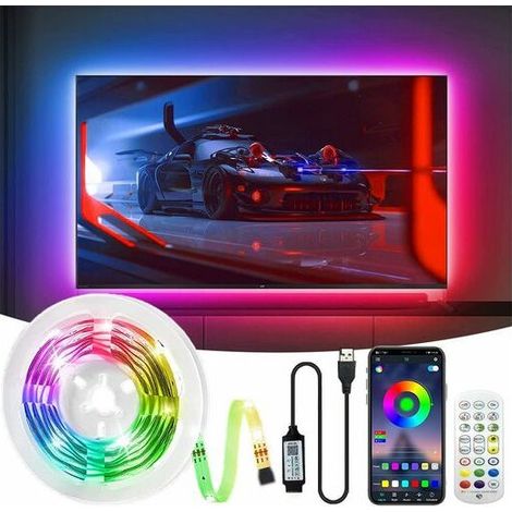 Ruban LED, Bandes Lumineuses, Rétroéclairage de la télévision, Bluetooth APP, Avec télécommande, Mode son/musique, IP65 résistant aux gouttes d'eau, étanche 3M, KINSI (1/5)