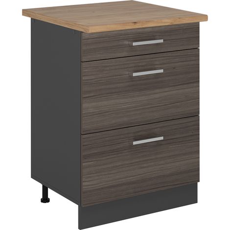 Meuble cuisine R-Line, Gris noble, 60cm avec tiroirs, PT Chêne, Vicco (1/5)