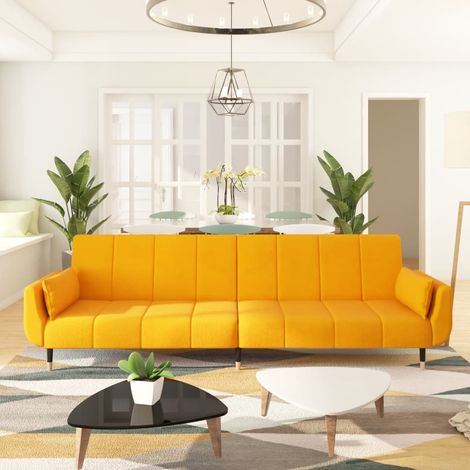 Canapé-lit à 2 places Canapé convertible Chaise Longue au Sol pour Chambre Salon Bureau avec deux oreillers Jaune Velours XZZ8354 (1/5)