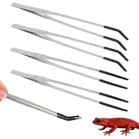 4pcs Pinces pour Nourrir Les Reptiles, Pinces Droites et Courbées en Acier Inoxydable avec Embouts en Caoutchouc pour Dragons Barbus Serpents Lézards et Geckos (1/5)