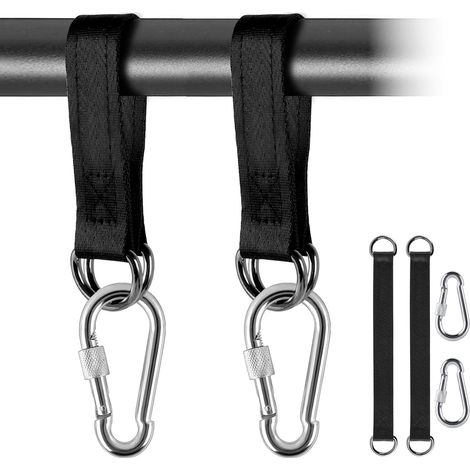 Fixation de balançoire, 2 Pcs Fixation pour hamac avec 2 mousquetons Lourds et Anneaux en D, Sangles de hamac pour balançoire, hamacs (1/5)