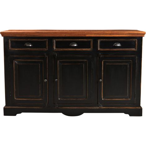 Buffet Bahut de Rangement en Bois Noir et Miel avec 3 Portes et 3 Tiroirs pour Salon - PANGIVO (1/5)