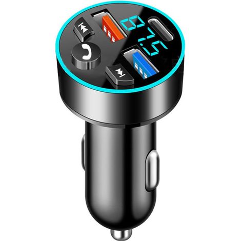Transmetteur Bluetooth Voiture FM avec Chargeur USB 66W, 4 Ports USB (QC3.0, PD, Type-C), Prise Allume-Cigare, Adaptateur Bluetooth Voiture, Compatible avec 15, Android et Plus (1/5)