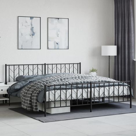 Bettgestell mit Kopf- und Fußteil Metall Schwarz 200x200 cm