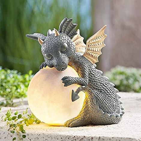 Statue de dragon pour jardin, figurine lumineuse LED solaire, décoration extérieure, sculptures de jardin, statues de jardin résistantes aux intempéries avec bassin de contemplation (1/5)