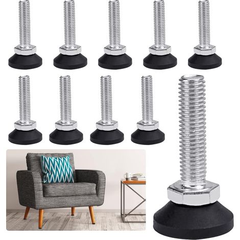 10 Pièces Vis de Réglage pour Meuble M1040mm Pieds de Nivellement pour Meubles Pied Vérin Réglable en Acier Galvanisé Pieds de Mise à Niveau Pieds Vérin de Meuble pour Armoire, Placard, Table (1/5)