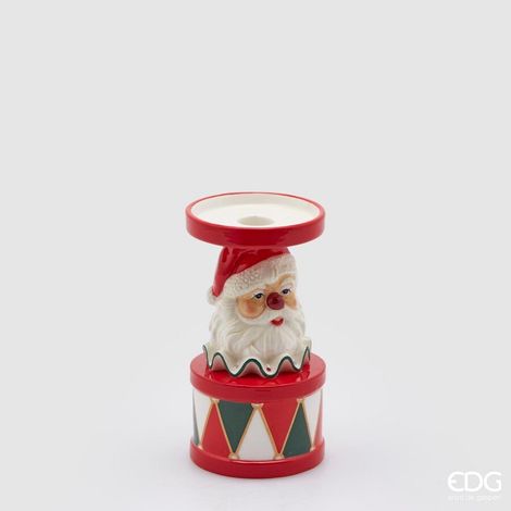 EDG Enzo De Gasperi Portacandela Natale Santa Clown H 17 Cm D 9,5 Cm Green Red