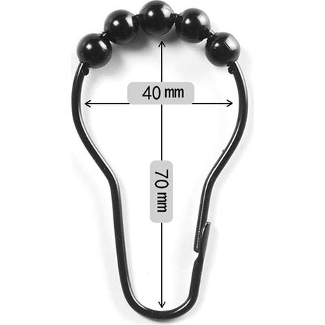 Anneaux de Crochets de Rideau de Douche Anneaux et Crochets de Rideau de Douche en Acier Inoxydable Ensemble de 12/16 pcs pour Rideau de Salle de Bains Armoire,Noir,12pcs (1/5)