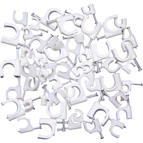 Pontet plastique 8mm sachet de 100 unités – PVC résistant – Fixation câbles 6 à 8 mm – Clous en acier galvanisé inclus – Horoz Electric