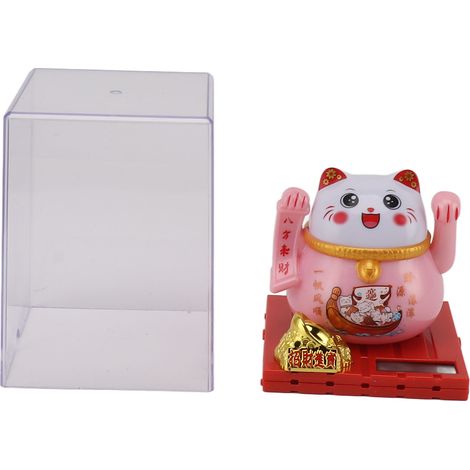 Chat Solaire Maneki-neko Énergétique - Figurine Porte-Bonheur Multicolore Économe pour Bureau Décoration Maison Rose (1/5)