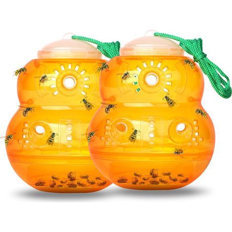 Lot de 2 pièges à guêpes et Abeilles - Anti-Insectes - Non Toxique - Réutilisable - Jaune (1/5)