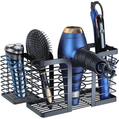 Porte Seche Cheveux Mural sans Percage - Support Seche Cheveux et Lisseur Salle de Bain pour Accessoires Chauds, Fer à Friser, Brosse, Produits (1/5)